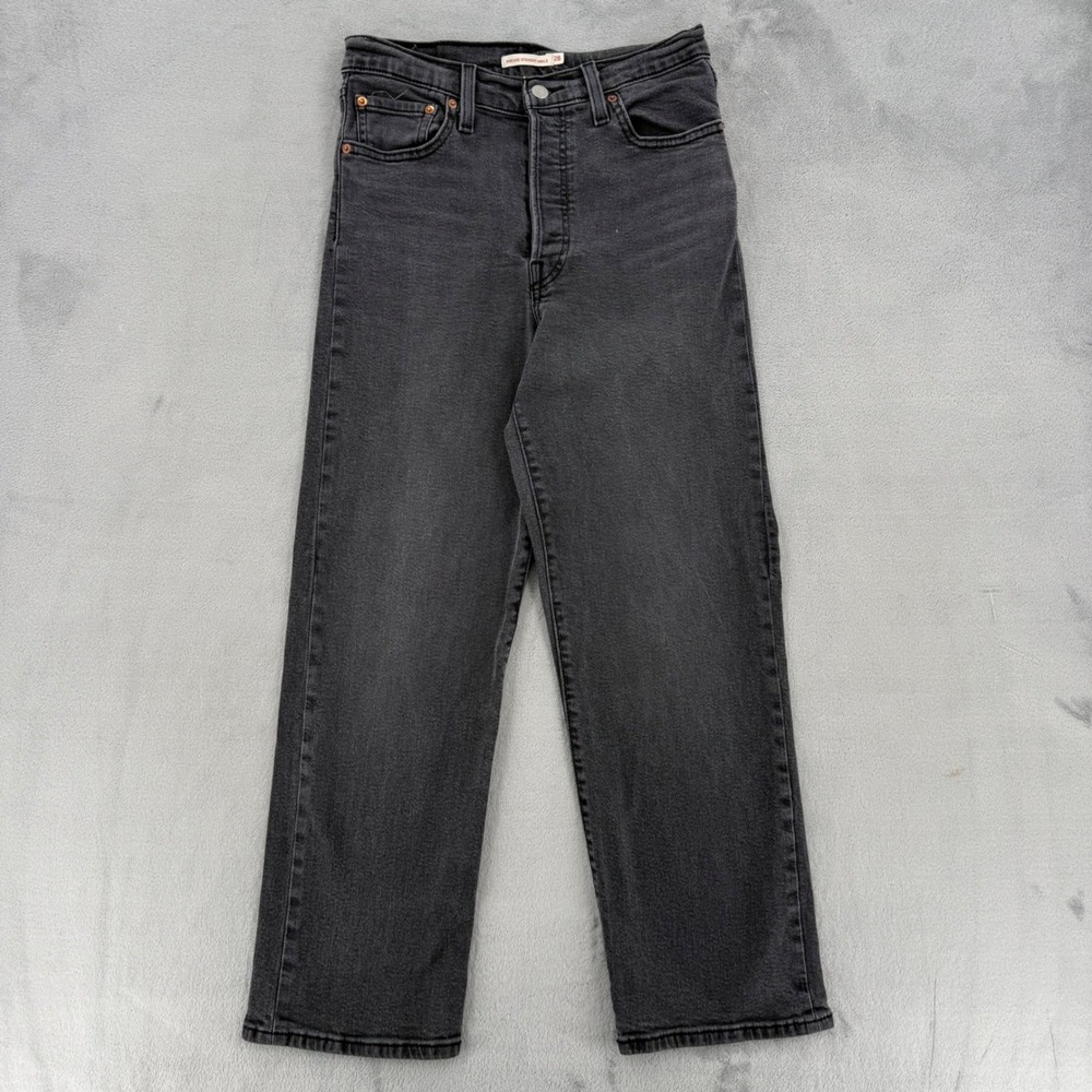 Levis Jeans Ribcage Straight Ankle W 28 L 27 Charcoal Gray High Rise Button Fly